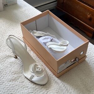 Billini White Slingback Heels with Floral Accent